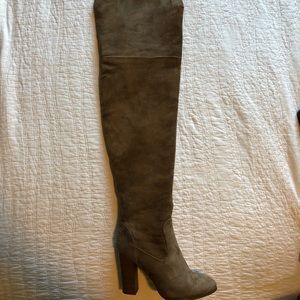 Tan over the knee heeled boot